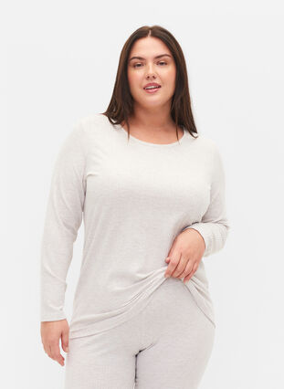 Zizzi Long-sleeved top in rib, Natural Mélange, Model image number 0