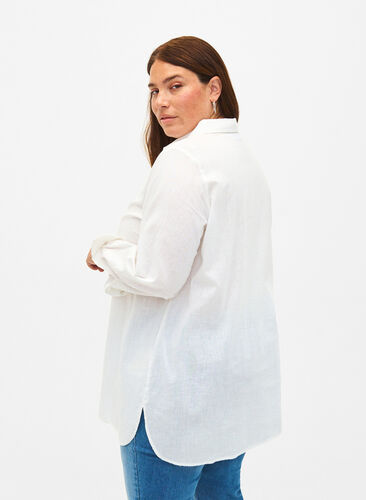 Zizzi Koszula o przedluzonym kroju wykonana z lnu i bawelny, Bright White, Model image number 1