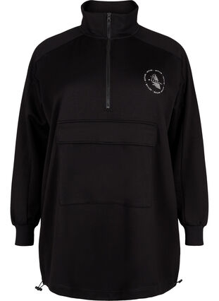 Zizzi Long sweatshirt with pocket and zipper, Black, Packshot image number 0