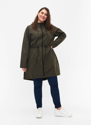 Zizzi Flash – wodoodporna parka z kapturem, Black Ink, Model image number 2