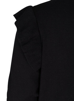 Zizzi Knitted cardigan with ruffles and pockets, Black, Packshot image number 3