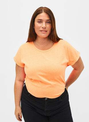 Zizzi Bawelniant T-shirt w neonowym kolorze, Neon Coral, Model image number 0