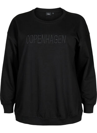 Zizzi Bluza z wyszywanym tekstem, Black Copenhagen , Packshot image number 0