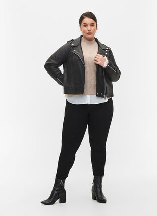 Zizzi Leather jacket with zip, Black, Model image number 3