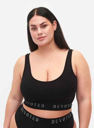 Zizzi Seamless bra with text print, Black, Model image number 0