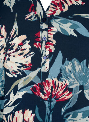 Zizzi Bluzka w kwiaty z rekawami 3/4, Navy Flower, Packshot image number 2