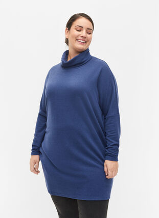 Zizzi Tunic with long sleeves and high neck, Deep Cobalt Mel., Model image number 0