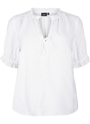 Zizzi Wiskozowa bluzka z krótkim rekawem i falbanka, Bright White, Packshot image number 0