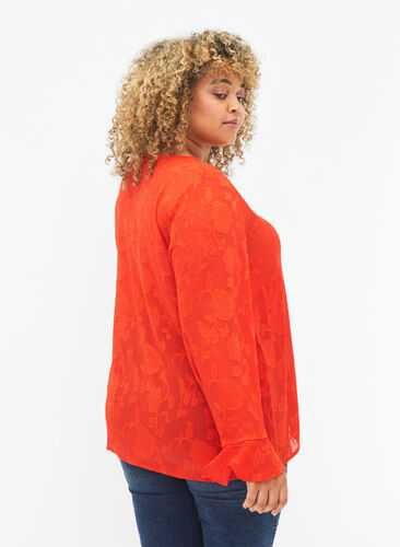 Zizzi Zakardowa koszula z dlugimi rekawami, Orange.com, Model image number 1