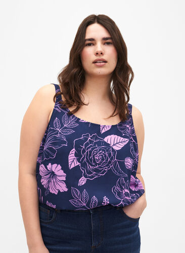 Zizzi Flash – top z nadrukiem, Medieval Blue Flower, Model image number 0