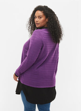 Zizzi Textured knitted top with round neck, Amaranth Purple, Model image number 1