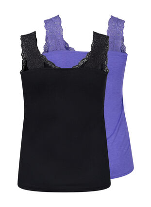 Zizzi 2-pack top with lace, Black/Purple Coral, Packshot image number 1