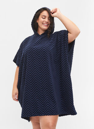 Zizzi Beach poncho in cotton, Navy Blazer, Model image number 0