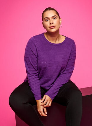 Zizzi Textured knitted top with round neck, Amaranth Purple, Model image number 0