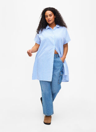 Zizzi Dluga bawelniana koszula w paski, Light Blue Stripe, Model image number 2