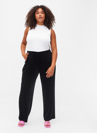 Zizzi Loose trousers in velour, Black, Model image number 0