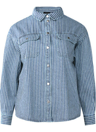 Zizzi Koszula dzinsowa w paski z kieszeniami na piersi, Light B.Denim Stripe, Packshot image number 0