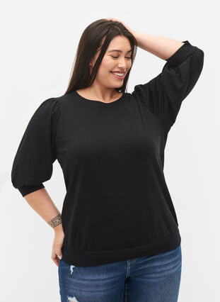 Zizzi Sweatshirt with 3/4 sleeves, Black, Model image number 0