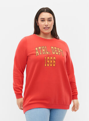 Zizzi Long sweatshirt with text print, Hisbiscus, Model image number 0