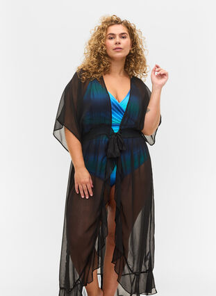 Zizzi Short-sleeved beach kimono, Black, Model image number 2