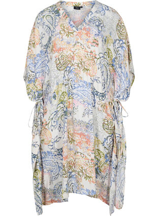 Zizzi Printed viscose dress with drawstring, White Paisley AOP, Packshot image number 0