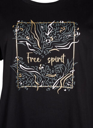 Zizzi T-shirt z organicznej bawelny ze zlotym nadrukiem, Black W. Free, Packshot image number 2