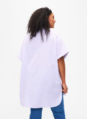 Zizzi Koszula w paski z kieszeniami na piersi, White/LavenderStripe, Model image number 1