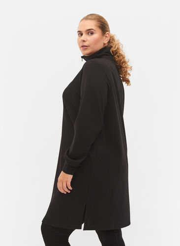 Zizzi Sweat dress with high collar, Black, Model image number 1