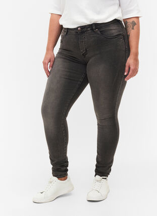 Zizzi Super waskie jeansy Amy z wysokim stanem, Dark Grey Denim, Model image number 2