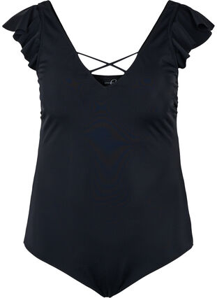 Zizzi Swimsuit with ruffle sleeves, Black, Packshot image number 0