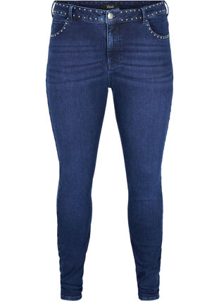 Zizzi Super slim Amy jeans with studs, Dark blue, Packshot image number 0