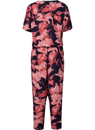 Zizzi Jumpsuit in viscose with short sleeves, N. Sky Sketch Flower, Packshot image number 1