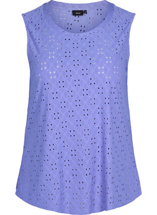 Zizzi Top with broderie anglaise, Wedgewood, Packshot image number 0