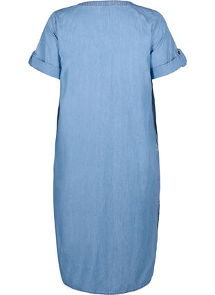 Zizzi Dzinsowa sukienka z rozcieciem i krótkimi rekawami, Blue denim, Packshot image number 1