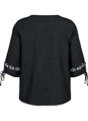 Zizzi Haftowana bluzka z mieszanki bawelny z lnem, Black W. EMB, Packshot image number 1