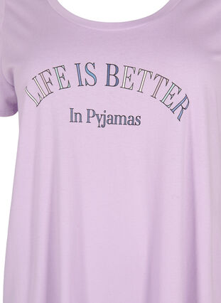 Zizzi Short-sleeved cotton nightdress, Lilac Breeze w. Life, Packshot image number 2