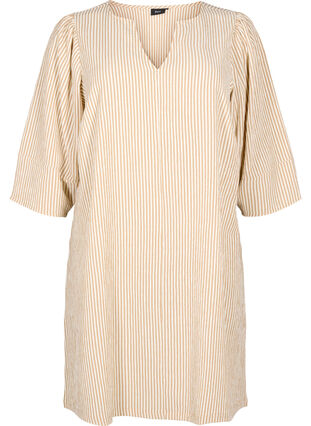 Zizzi Pasiasta sukienka z rekawem 3/4, Camel Stripe, Packshot image number 0