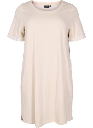 Zizzi Sweater dress with short sleeves and slits, Pumice Stone, Packshot image number 0