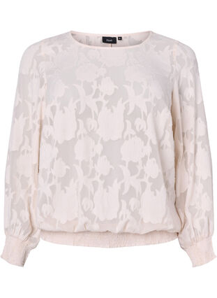 Zizzi Zakardowa bluzka z marszczeniem, Warm Off-white, Packshot image number 0