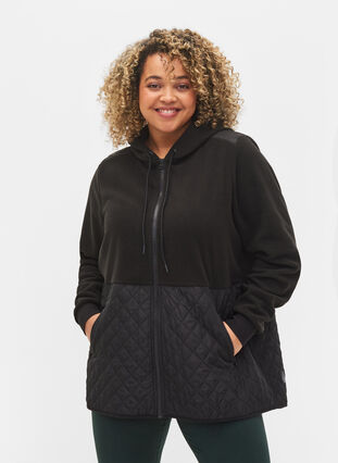 Zizzi Sports jacket in teddy and quilted fabric, Black, Model image number 0