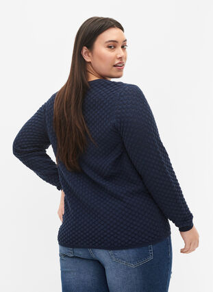 Zizzi Patterned knitted top with v-neckline, Navy Blazer, Model image number 1