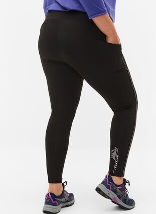 Zizzi Sports tights with reflective details and side pocket, Black, Model image number 3