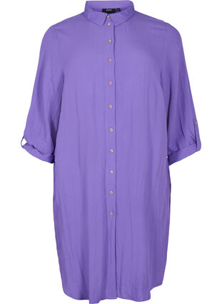 Zizzi Long solid-coloured viscose shirt with 3/4 sleeves, Passion Flower, Packshot image number 0