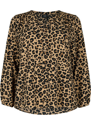 Zizzi Long-sleeved blouse in leopard print and v-neck, Leopard, Packshot image number 0