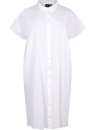 Zizzi Koszula o przedluzonym kroju wykonana z mieszanki bawelny z lnem, Bright White, Packshot image number 0