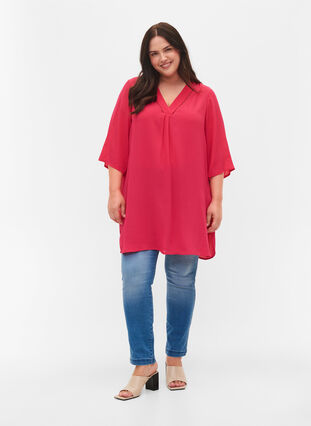 Zizzi Viscose tunic with 3/4 sleeves, Love Potion, Model image number 2