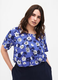 Flash – bluzka z krótkim rekawem i nadrukiem, Amparo Blue Flower, Model