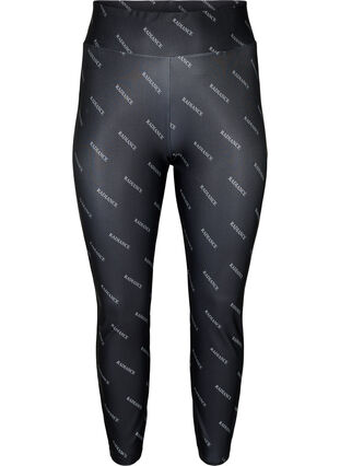 Zizzi Legginsy z nadrukiem tekstowym, Black Radiance, Packshot image number 0