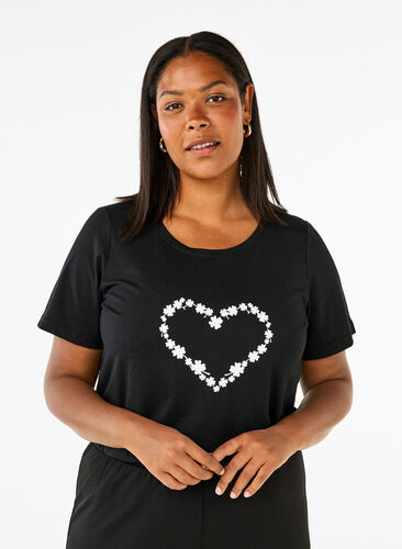 Zizzi FLASH – koszulka z motywem, Black Flower Heart , Model image number 0