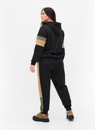 Zizzi Sweatpants with track details, Black/Camel, Model image number 1